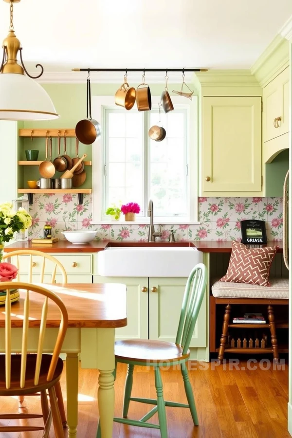 Pastel Cabinets with Floral Tile Backsplash