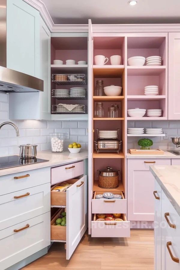 Pastel Kitchen with Innovative Organization