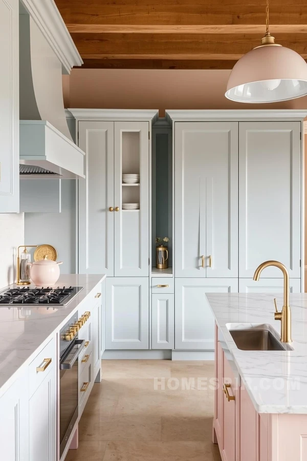 Pastel Kitchens with Gold and Marble Accents