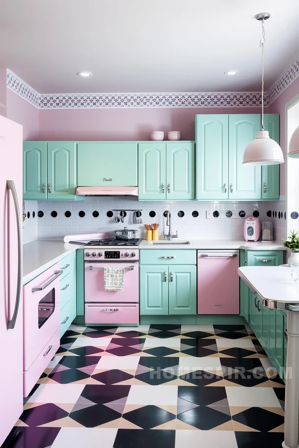 Pastel Retro Kitchen With Mint Green Cabinets