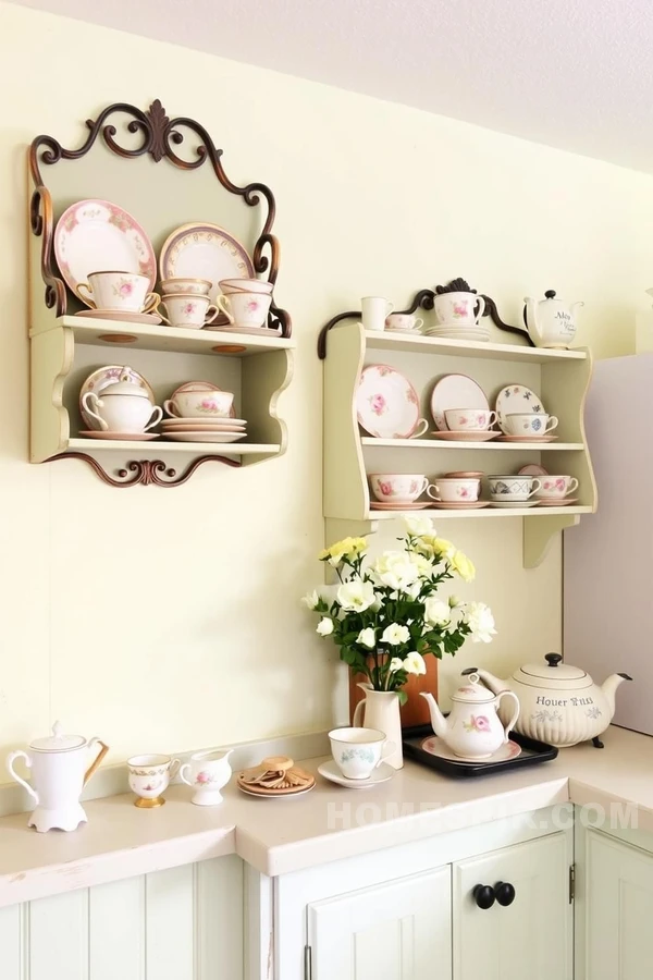 Pastel Wall Shelves with Eclectic Teacup Collection