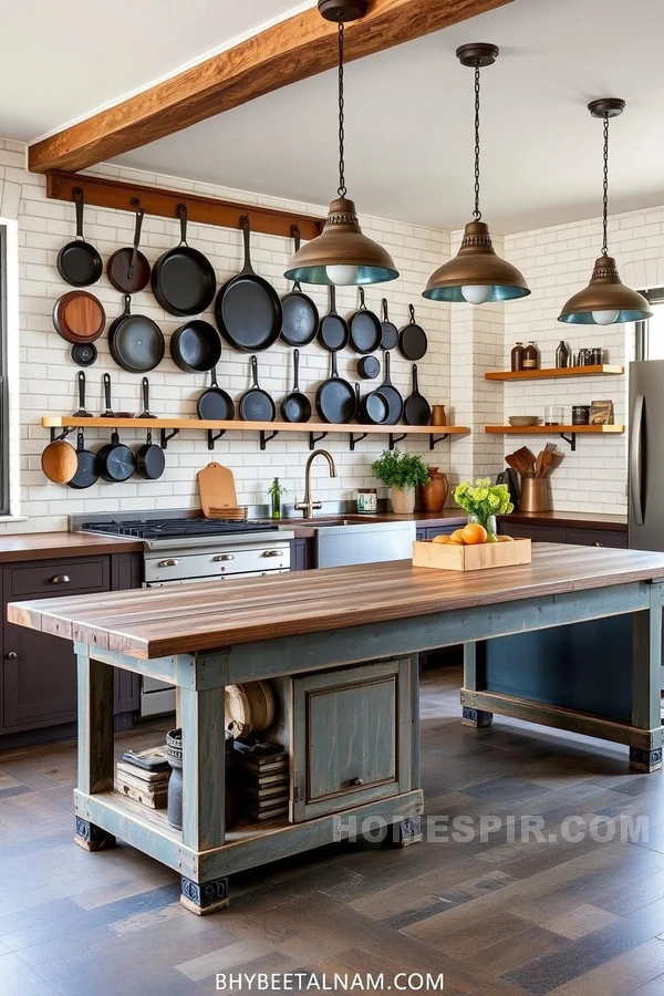 Patina Pendants Illuminate Vintage Industrial Kitchen