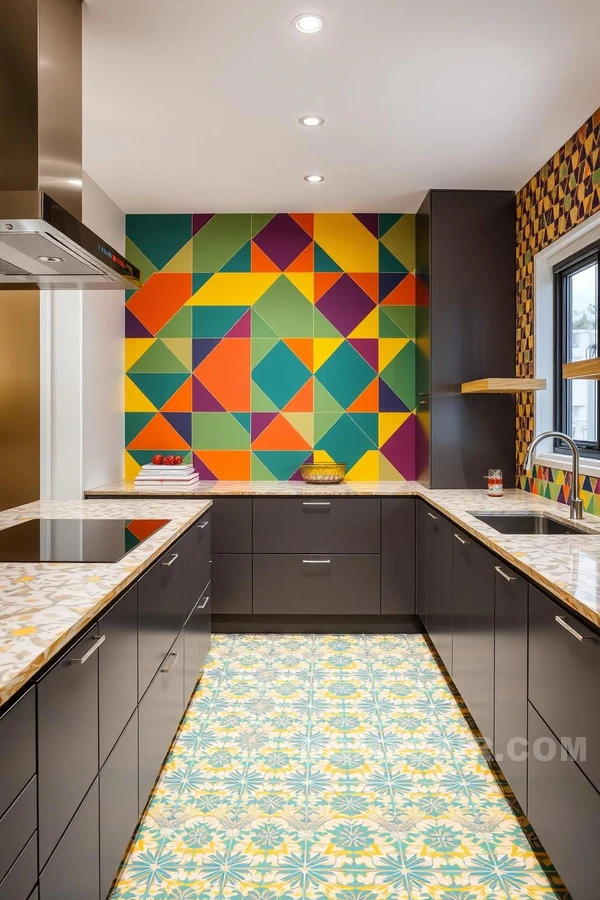 Patterned Tilework in Modern Kitchen