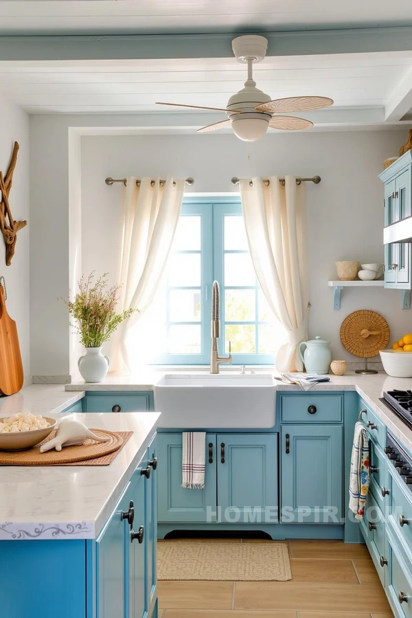 Peaceful Coastal Vibes in Mediterranean Kitchen