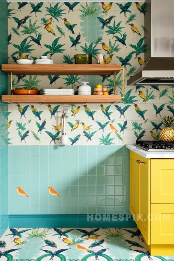 Pineapple Accents in Yellow Cabinet Kitchen