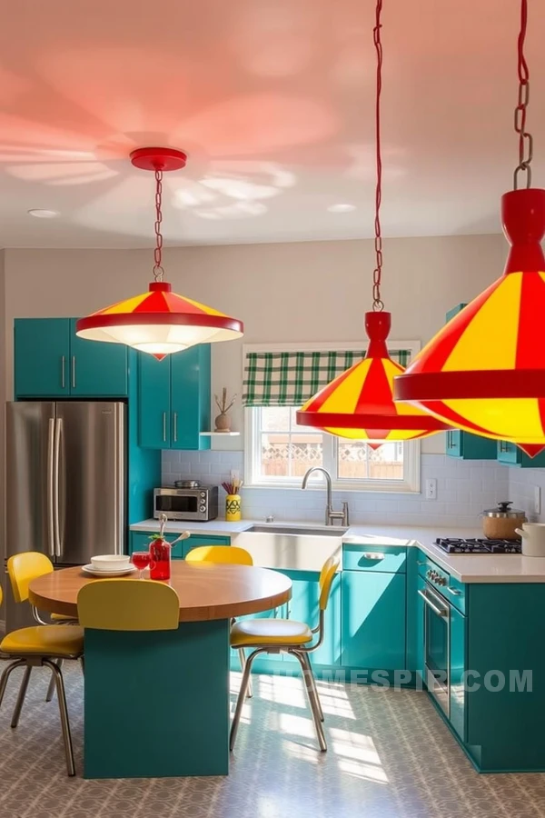 Playful Pendant Lights in Retro Kitchen