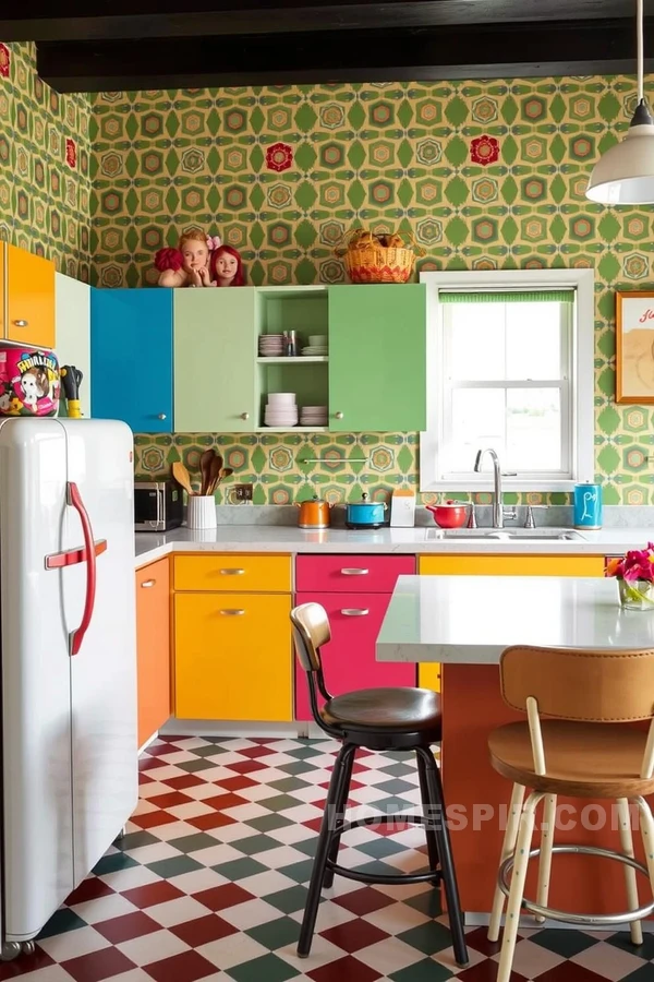 Playful Retro Kitchen Wallpaper Design