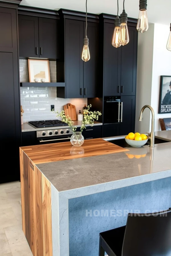 Polished Concrete and Wood Islands in Rustic Kitchens