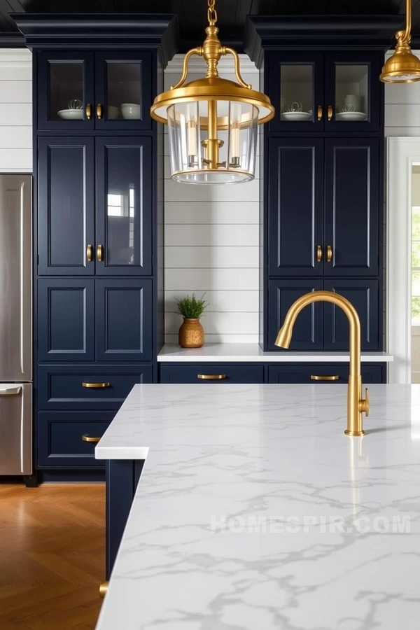 Polished Marble and Sleek Lighting in Kitchen