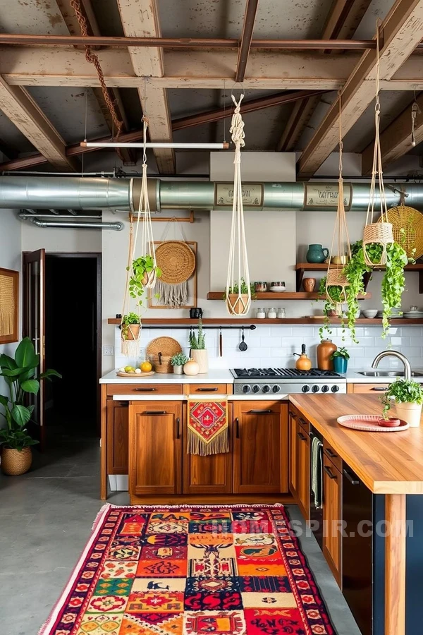 Potted Plants in Bohemian Industrial Kitchen