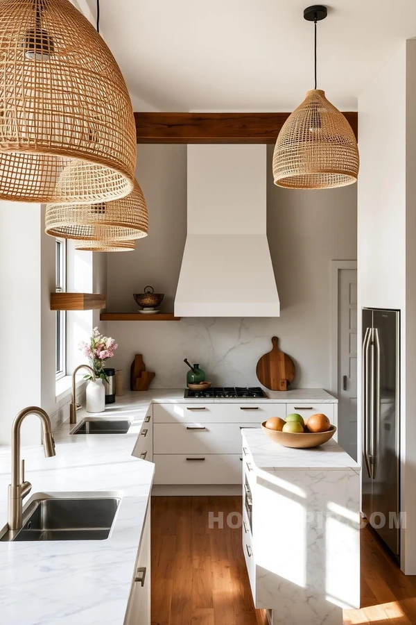 Rattan and Marble in Cozy Kitchen Design