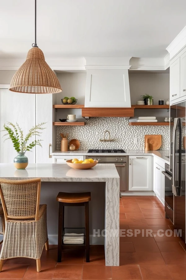 Rattan and Terracotta Elements in Tropical Kitchen