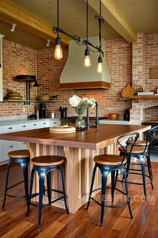 Reclaimed Barnwood Island in Industrial Kitchen