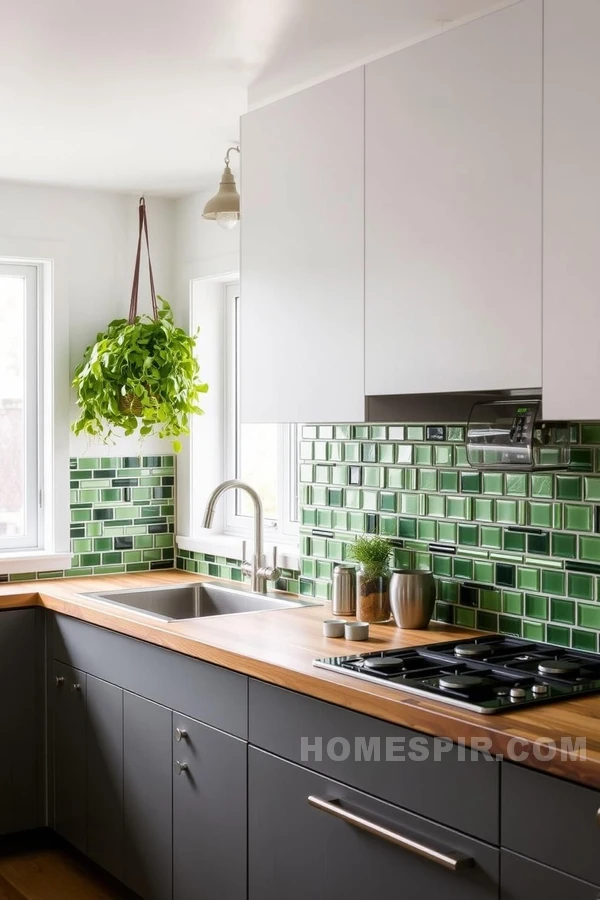 Reclaimed Wood Countertop with Green Accents