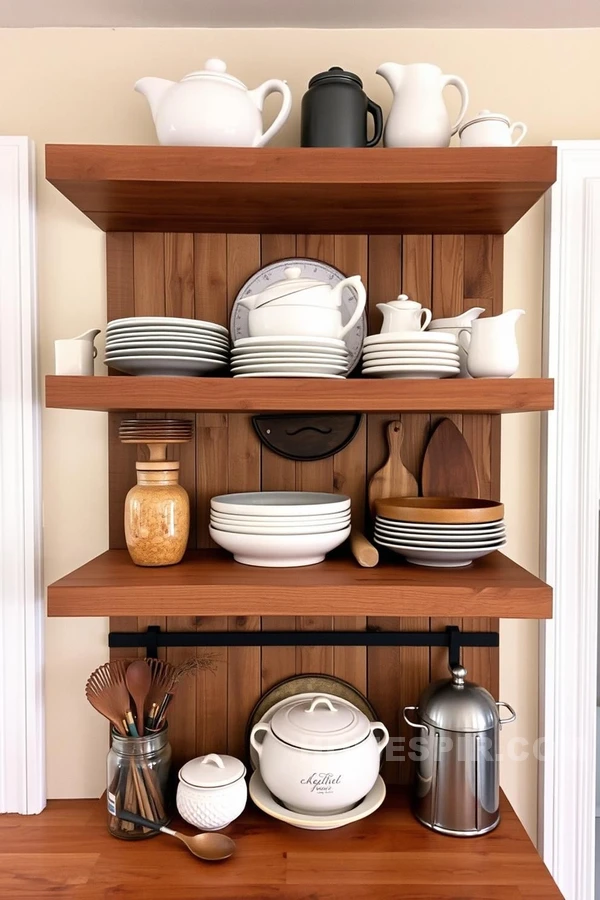 Reclaimed Wood Shelves in Rustic Kitchen