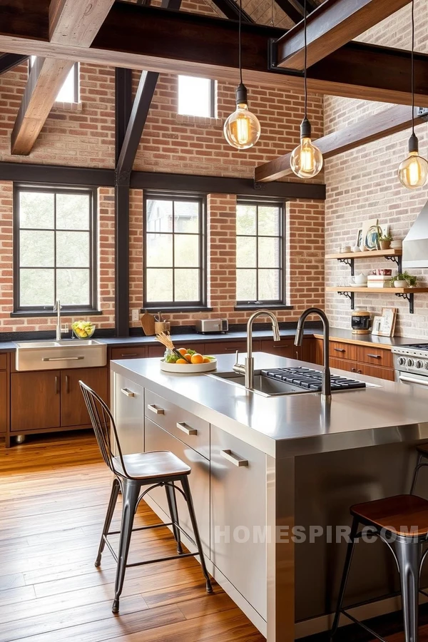 Reclaimed Wood Shelving in Industrial Craftsman Kitchen