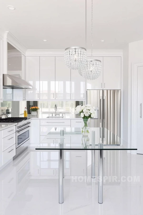 Reflective Chic Kitchen with Crystal Accents