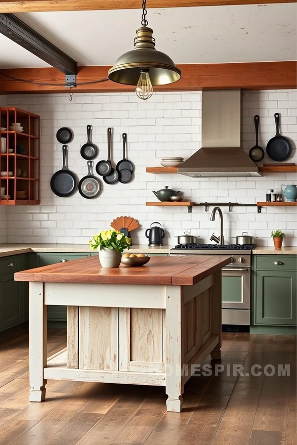 Repurposed Workbench in Vintage Industrial Kitchen