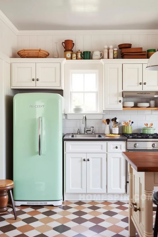 Retro Checkerboard Tiles in Nostalgic Craftsman Kitchen