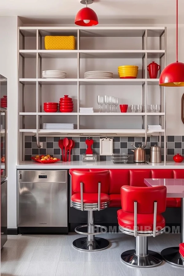 Retro Inspired Modern Open Shelving Kitchen