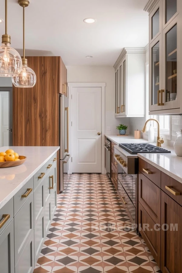 Retro Tiles and Quartz in Modern Kitchen