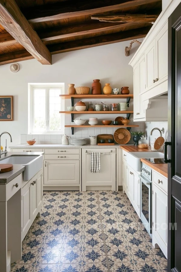 Rustic Beams Enhance Parisian Kitchen Charm