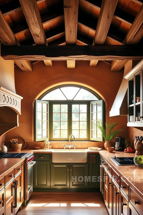 Rustic Beams in Tuscan Styled Kitchen