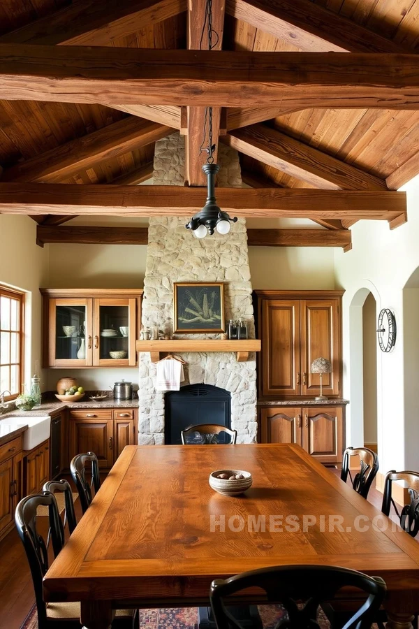 Rustic Charm in Colonial Kitchen with Wooden Beams