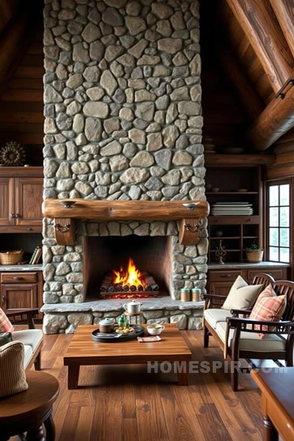 Rustic Hearth as Cabin Kitchen Centerpiece