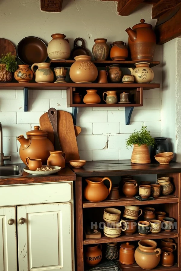 Rustic Kitchen Adorned with Ceramic Mugs