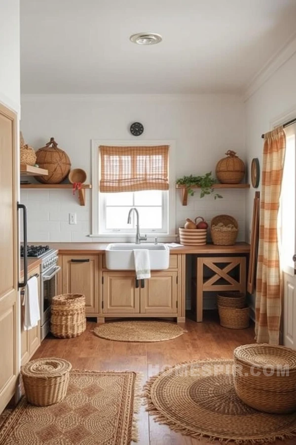 Rustic Kitchen Style with Baskets and Rugs