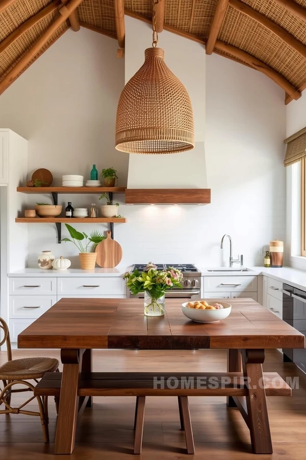 Rustic Kitchen with Modern White Cabinets