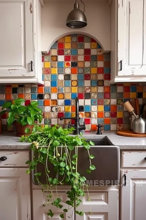 Rustic Kitchen with Plant-Filled Sink