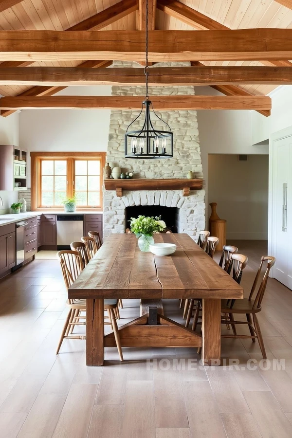 Rustic Simplicity Cottage Kitchen With Stone Fireplace