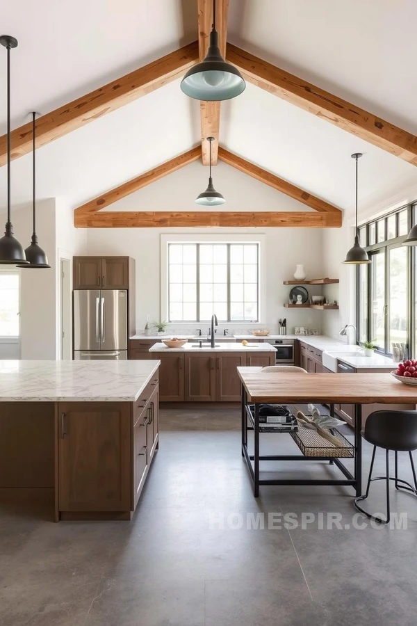 Rustic Wood Beams in Modern Open Kitchen