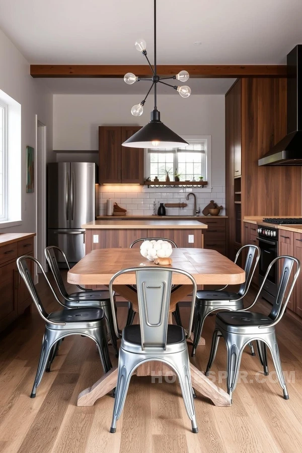 Rustic Wood Table with Vintage Metal Chairs