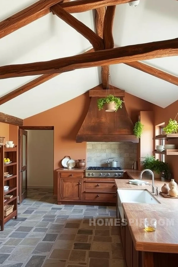 Rustic Zen Kitchen with Wooden Beams