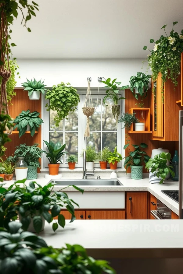 Serene Greenery in Retro Kitchen Space