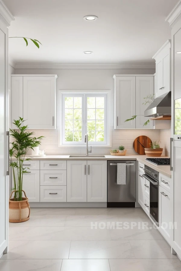 Serene Kitchen Sanctuary with Classic White and Greenery