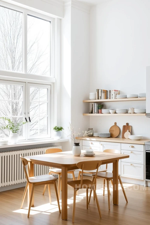 Serene Scandinavian Kitchen with Light Wood Table