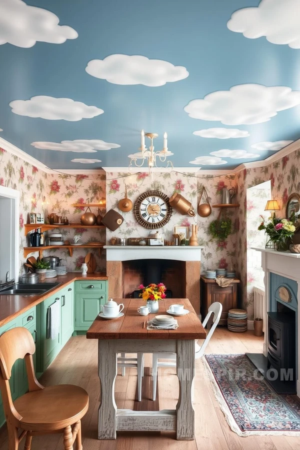 Sky-Blue Ceiling with Clouds in Cottage Style