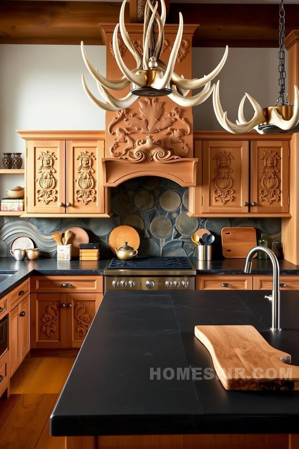 Slate Island Adds Modernity To Carved Kitchen