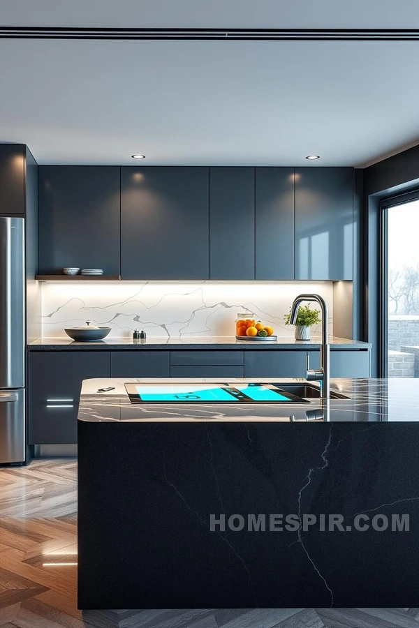 Sleek Glass and Steel in Modern Smart Kitchen