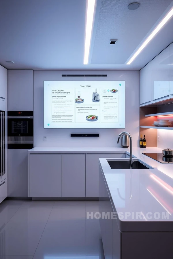 Sleek High-Tech Kitchen with Holographic Recipe Display