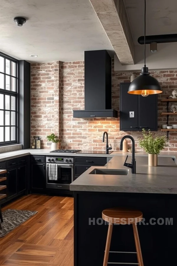 Sleek Industrial Kitchen with Warm Wood Tones