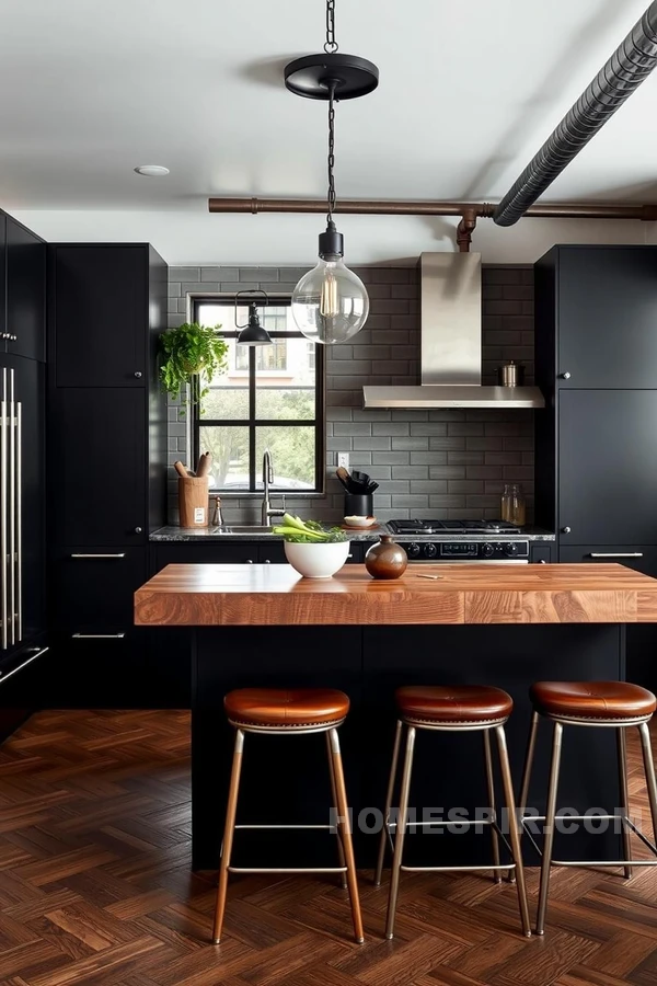 Sleek Leather Stools in Open Plan Kitchen