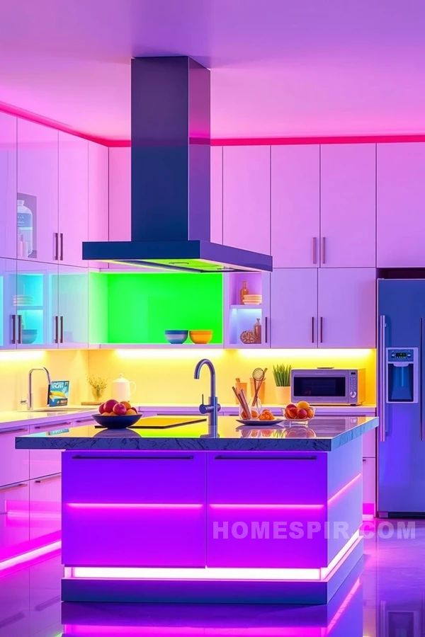 Smart Kitchen Design with Colorful LED Illumination