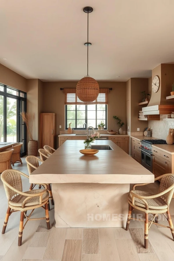 Smooth Sandstone Central Island in Kitchen