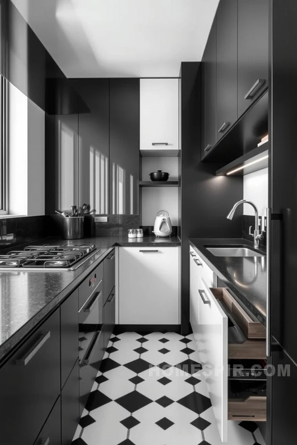 Sophisticated Black and White Urban Kitchen Contrast