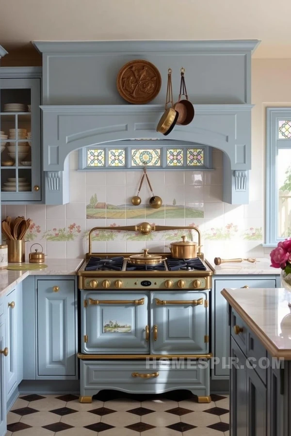 Stained Glass Windows in Victorian Pastel Kitchen